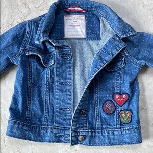 Hanna Andersson Girls 100 (3-4T) Blue Denim Jacket with Cute Embroidered Patches